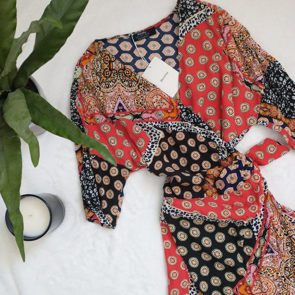 NWT Red Mixed Pattern Bershka Dress - Small